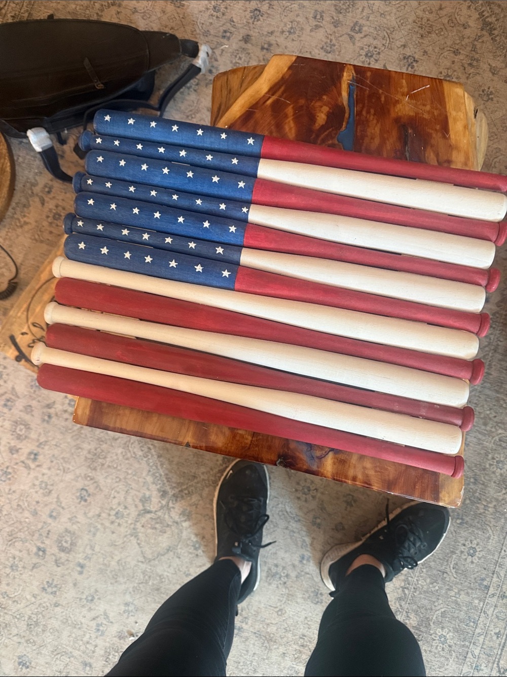 Kids baseball American Flag Wooden Wall Art - Handpainted Stars & Stripes